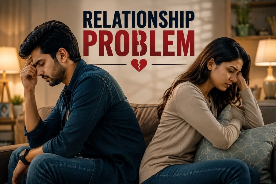 Relationship problem — couple sitting back to back, upset